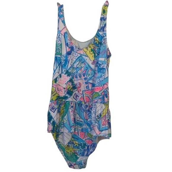 Lilly Pulitzer kids Girls Blue and Pink One Piece Swimwear with Scoop Neckline - Picture 6 of 6